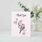 ピンクの松の鳥の木の枝ありがとう ポストカード (スタンド正面)