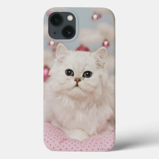ピンクの枕に坐っているペルシャ Case-Mate iPhoneケース (裏面)