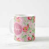 ピンクの林檎の花のモノグラム コーヒーマグカップ (正面左)