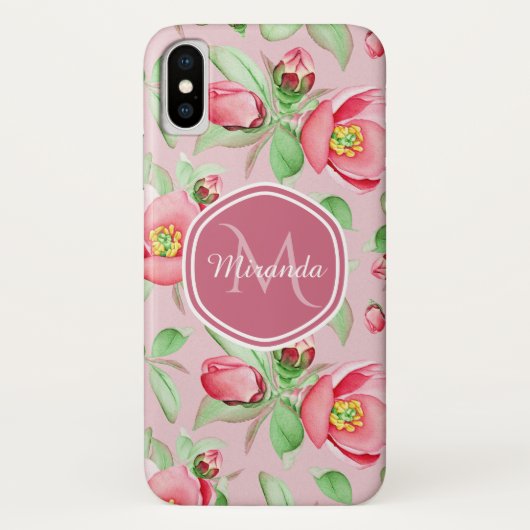 ピンクの林檎の花のモノグラム Case-Mate iPhoneケース (裏面)
