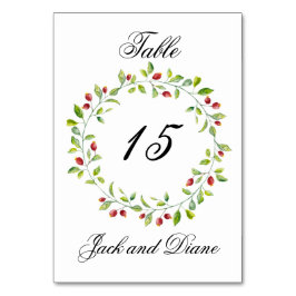 ピンクの果実と緑の結婚葉のテーブルカード テーブルナンバー