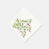 ピンクの果実と緑の結婚葉の紙 スタンダードカクテルナプキン (角)