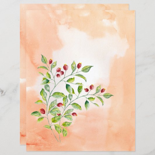 ピンクの果実と緑の葉の結婚文房具 (正面/裏面)