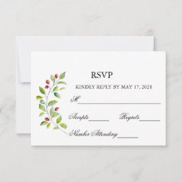 ピンクの果実と緑の葉結婚の応答 出欠カード