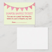 ピンクの柄付きフラッグ おむつまつりチケット 女の子用 エンクロージャーカード (正面/裏面)