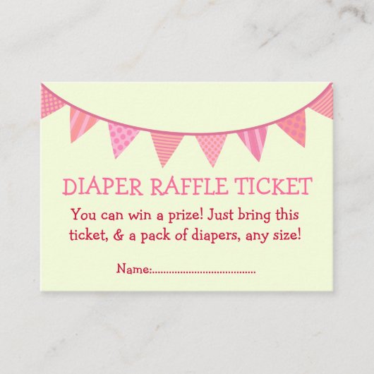 ピンクの柄付きフラッグ おむつまつりチケット 女の子用 エンクロージャーカード (正面)