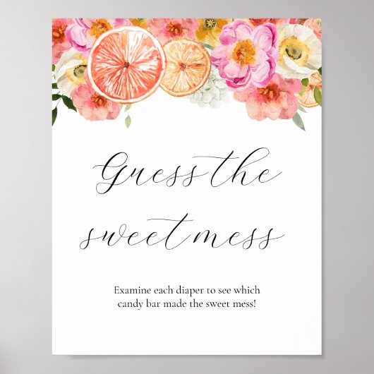 ピンクの柑橘甘い混乱の赤ちゃんシャワーのサインを推測 ポスター (正面)