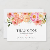 ピンクの柑橘系花ブライダルシャワーありがとう サンキューカード (正面)