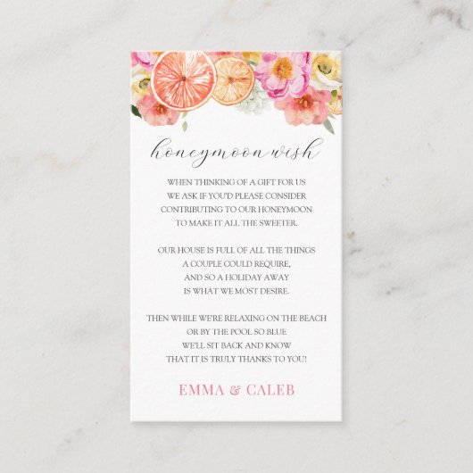 ピンクの柑橘類ハネムーンウィッシュファンド同封カード エンクロージャーカード (正面)