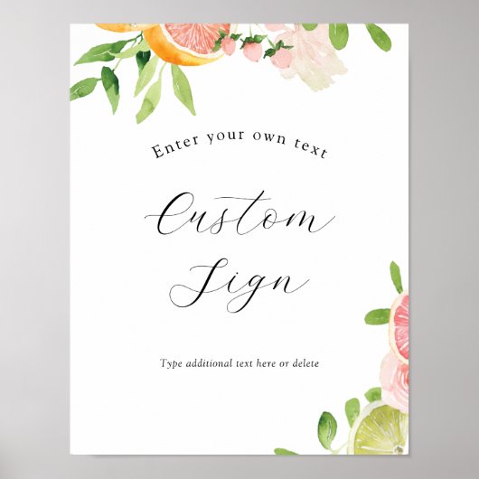 ピンクの柑橘類 カスタム テキスト サイン (正面)