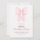 ピンクの柔らかいリボンの誕生日 招待状 (正面)