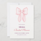 ピンクの柔らかいリボンブライダルシャワー 招待状 (正面)
