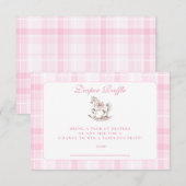 ピンクの格子柄ロッキングホースベビーシューウィディッパーラッフル エンクロージャーカード (正面/裏面)