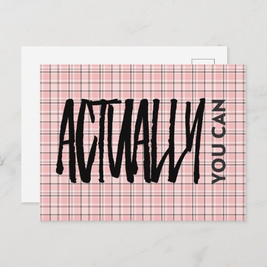 ピンクの格子模様あなたが実際に前向き引用文 ポストカード (正面/裏面)