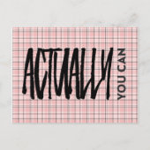 ピンクの格子模様あなたが実際に前向き引用文 ポストカード (正面)