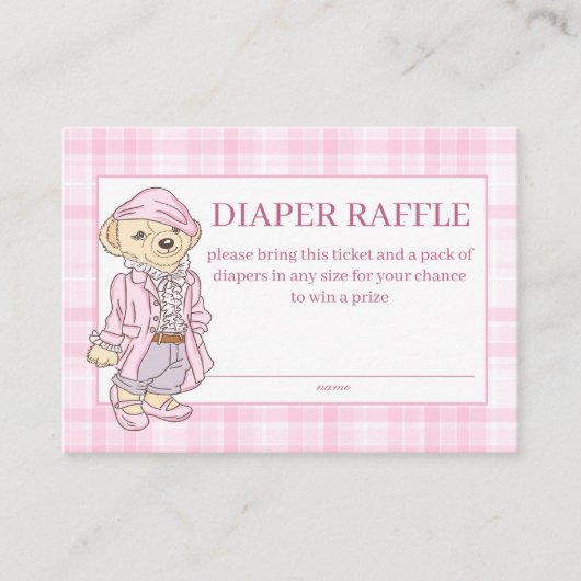 ピンクの格子模様のおむつラッフルを待つことができる エンクロージャーカード (正面)