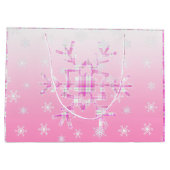 ピンクの格子模様のスノーフレーク・クリスマス ラージペーパーバッグ (裏面)