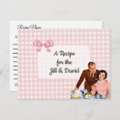 ピンクの格子模様のテーブルクロ結婚スのレシピカード ポストカード (正面/裏面)