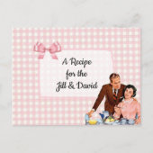 ピンクの格子模様のテーブルクロ結婚スのレシピカード ポストカード (正面)