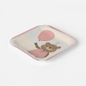 ピンクの格子模様のドレスベアと弓と帽子 ペーパープレート (傾斜あり)