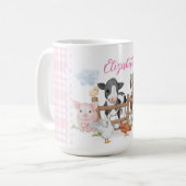 ピンクの格子模様の国産動物 コーヒーマグカップ (正面左)