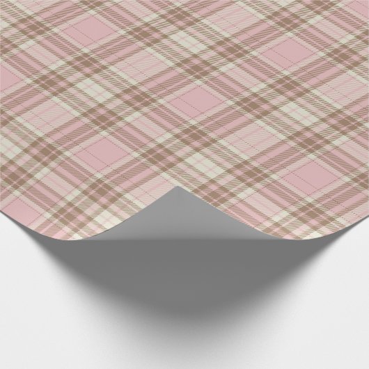 ピンクの格子模様の水彩可愛い ラッピングペーパー (角)