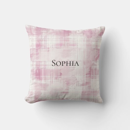 ピンクの格子模様の白ストライプ色 クッション (正面)