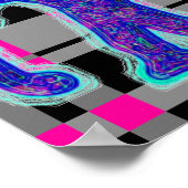 ピンクの格子模様の青い象の背景ポスター ポスター (角)