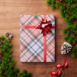 ピンクの格子模様クリスマスラッピング紙 ラッピングペーパー