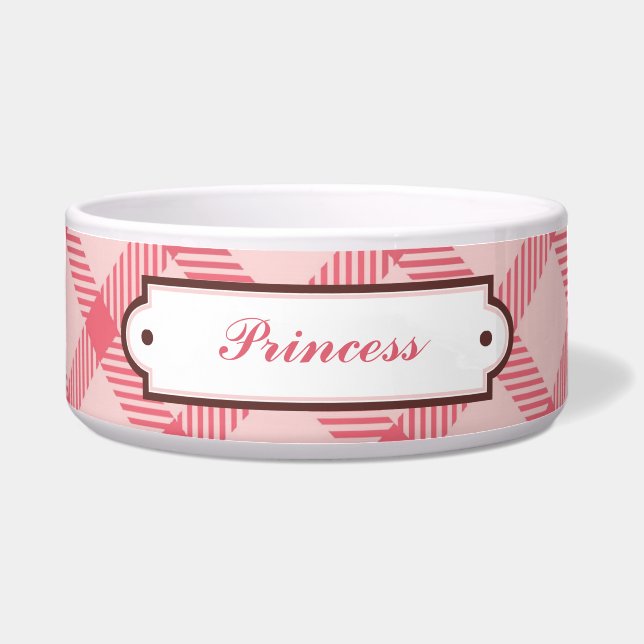 ピンクの格子模様 ボウル (正面)