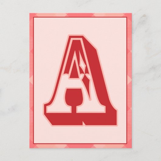 ピンクの格子状の文字「A」タイポグラフィバナーカード ポストカード (正面)