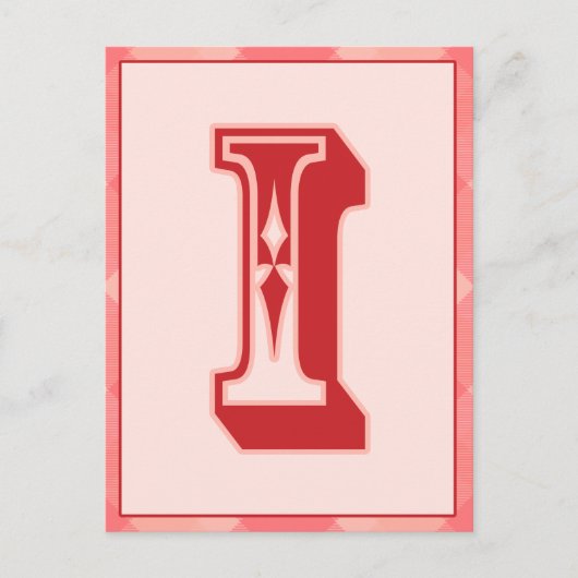 ピンクの格子状の文字"I"タイポグラフィバナーカード ポストカード (正面)