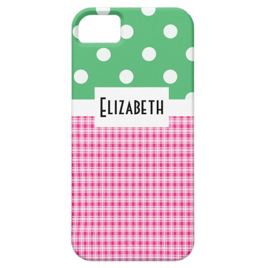 ピンクの格子縞および水玉模様V2 Case-Mate iPhoneケース (裏面)