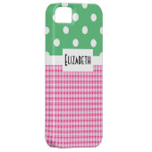 ピンクの格子縞および水玉模様V2 Case-Mate iPhoneケース (裏面/右)
