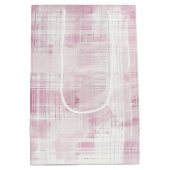 ピンクの格子縞に白のストライプの誕生日 ミディアムペーパーバッグ (裏面)