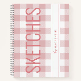 ピンクの格子縞のスケッチブパーソナライズされたック名 ノートブック
