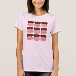 ピンクの格子縞のソックス猿- Tシャツ