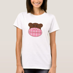 ピンクの格子縞のソックス猿- Tシャツ