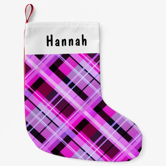 ピンクの格子縞のパターン(の模様が)ある冬 スモールクリスマスストッキング (正面)