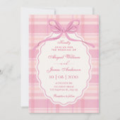 ピンクの格子縞のリボン 招待状 (正面)