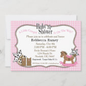 ピンクの格子縞の女性のカーボーイのベビーシャワー 招待状 (正面)