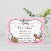 ピンクの格子縞の女性のカーボーイのベビーシャワー 招待状 (スタンド正面)