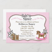 ピンクの格子縞の女性のカーボーイのベビーシャワー 招待状 (正面/裏面)