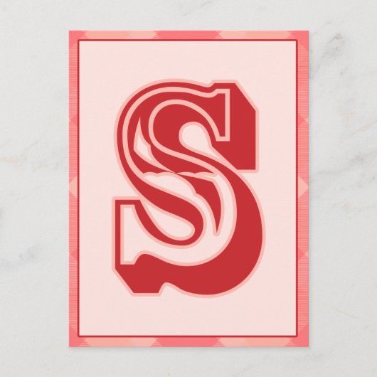 ピンクの格子縞の手紙"S"のタイポグラフィの旗カード ポストカード (正面)