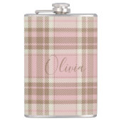 ピンクの格子縞の茶色の格子縞の水の色の花嫁ギフト フラスク (正面)