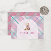 ピンクの格子縞テディベア赤ちゃんシャワーありがとう ノートカード (正面/裏面インサイチュ)