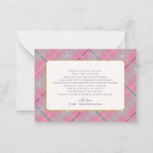 ピンクの格子縞テディベア赤ちゃんシャワーありがとう ノートカード (裏面)