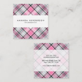 ピンクの格子縞パターン上品 スクエア名刺 (正面/裏面)
