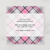 ピンクの格子縞パターン上品 スクエア名刺 (裏面)