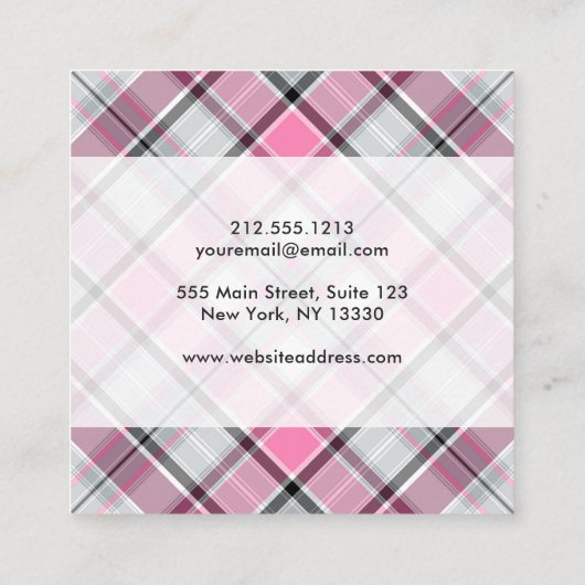 ピンクの格子縞パターン上品 スクエア名刺 (裏面)